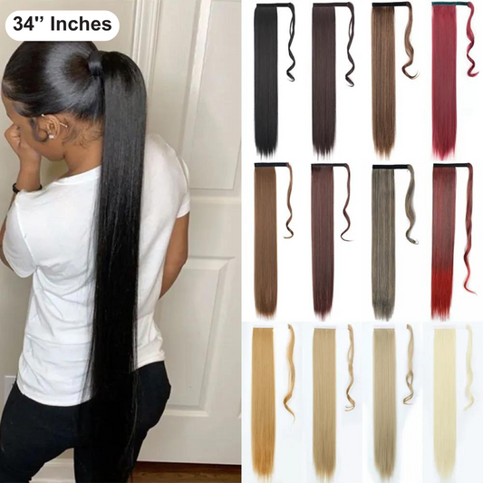 34'' Synthetic Hair Long Straight Ponytail Wrap Around Clip in Hair Extensions In Assorted Colors