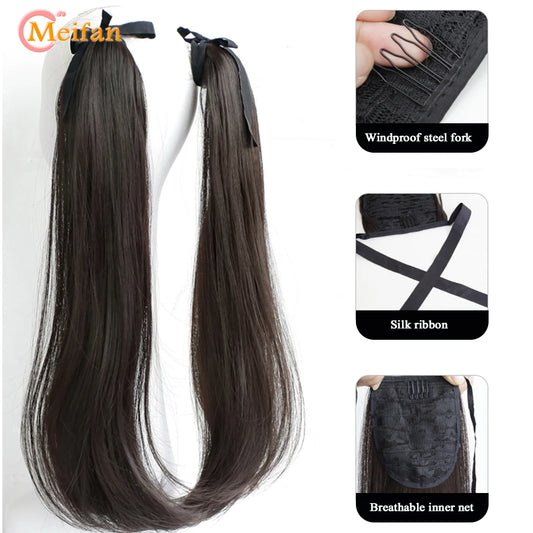Synthetic Long Wavy Curly Ponytail for Women Ribbon Drawstring Hair Extension