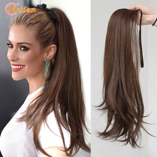 Synthetic Long Wavy Curly Ponytail for Women Ribbon Drawstring Hair Extension