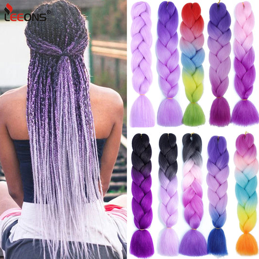 24'' 100G Synthetic Jumbo Braiding Hair Ombre Rainbow Hair Extensions Festival Jumbo Crochet Hair Weaving Box Braids Hairpieces