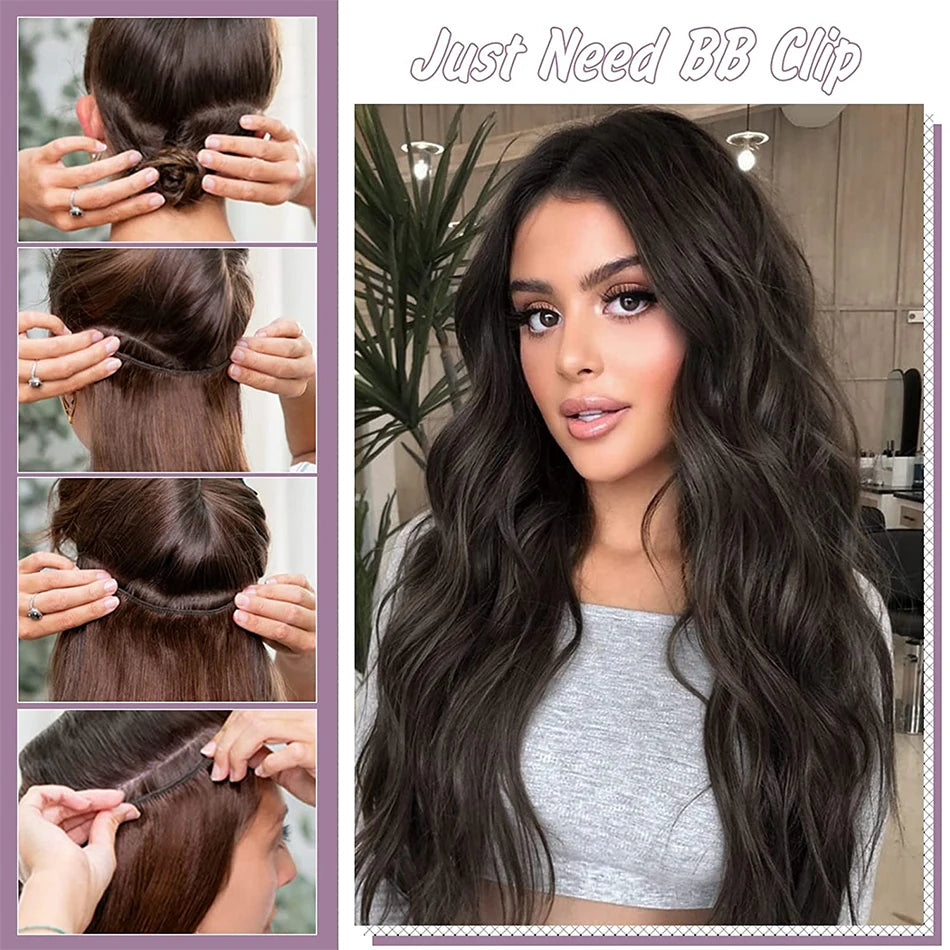 Wavy Clip In Hair Extensions Long Synthetic Clip In Hair Extensions 6Pcs/Set Piece Synthetic Ombre Blonde Brown Thick Hairpieces